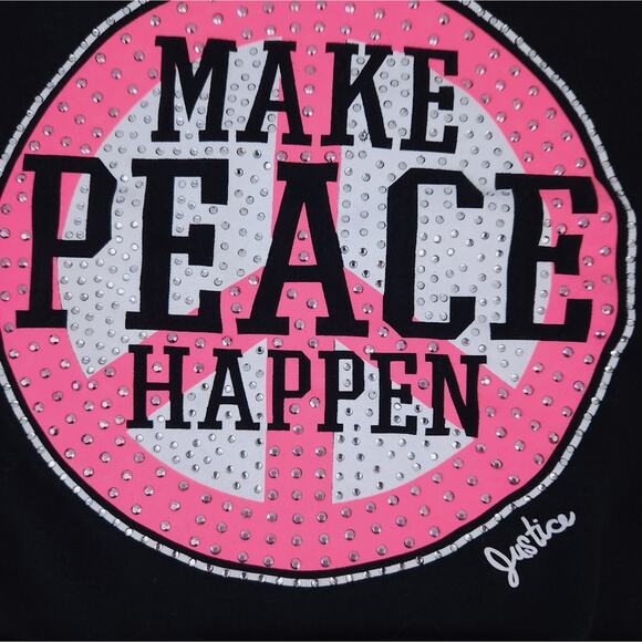 Justice Crop Sweatshirt Size 10 Make Peace Happen Studded Black Pink Hip Hop - Picture 4 of 6